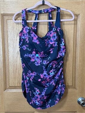 New Vintage look POPPIES skirted Sarong Swimsuits For All one piece plus size 22